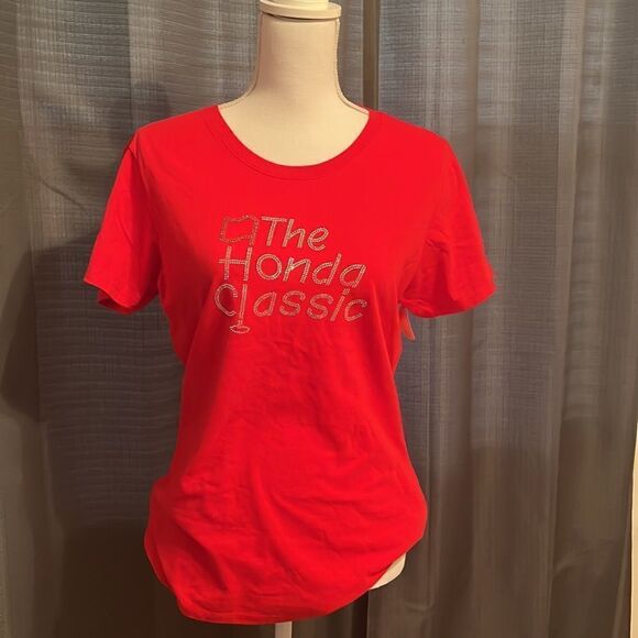nwt Titania Bling Red Honda Classic Short Sleeved Golf Tee Shirt. Size Medium - Picture 1 of 5